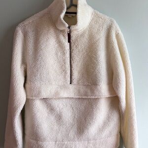 L.L.Bean Signature Fleece 1/4 Zip Pullover w/ Zip Pocket Ivory Women’s Small